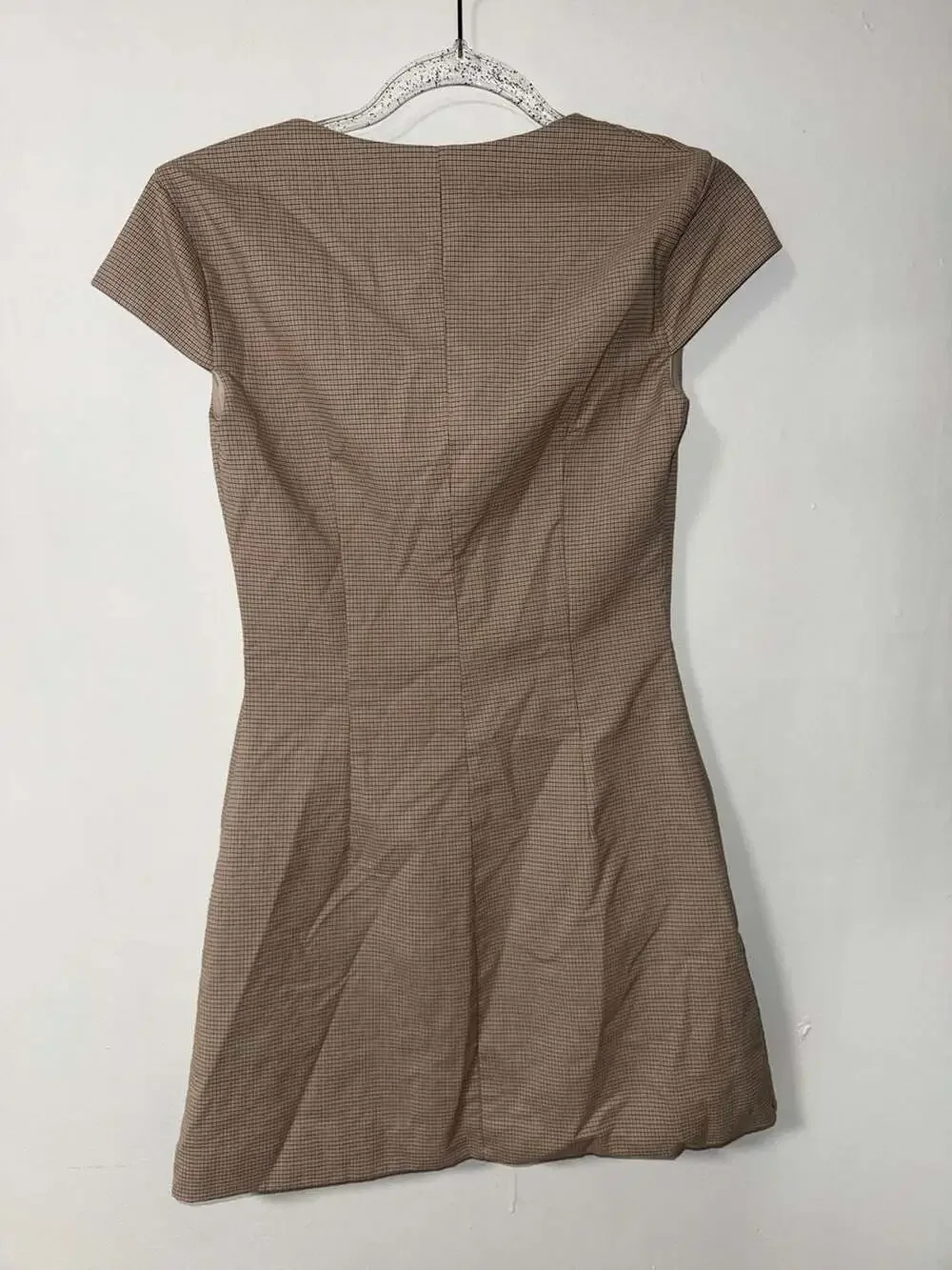 Zara Brown Plaid Check Square Neck Button Up Mini Dress